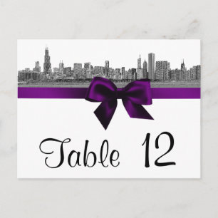 Chicago Skyline Etched BW Purple Table Number Postcard