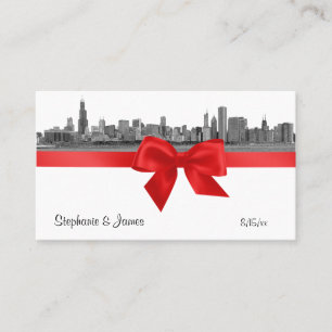 Chicago Skyline Etched BW Red Escort Cards