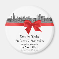 Chicago Skyline Etched BW Red Save the Date R