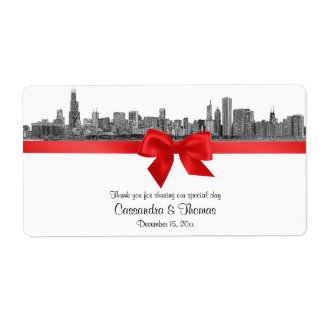 Chicago Skyline Etched BW Red Wine Label H