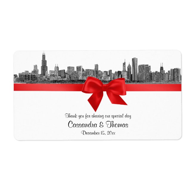 Chicago Skyline Etched BW Red Wine Label H (Front)