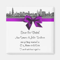 Chicago Skyline Etched BW Violet Save the Date