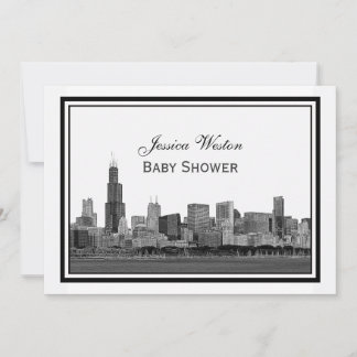 Chicago Skyline Etched Framed #2 H Baby Shower Invitation
