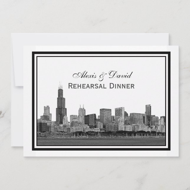 Chicago Skyline Etched Framed #2 H Rehearsal Invitation (Front)