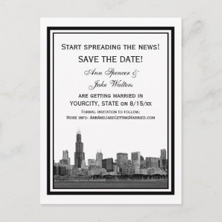 Chicago Skyline Etched Framed Save the Date Announcement Postcard