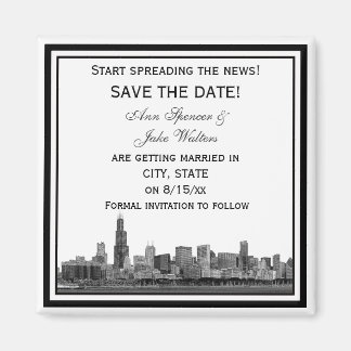 Chicago Skyline Etched Framed Save the Date Magnet