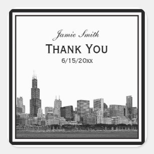 Chicago Skyline Etched Framed Thank You Square Sticker