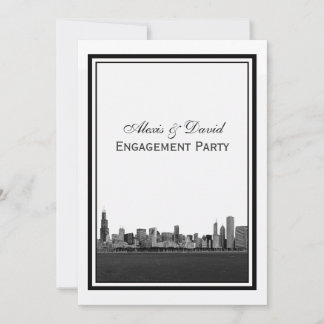 Chicago Skyline Etched Framed V Engagement Invitation
