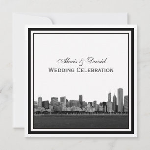 Chicago Skyline Etched Framed Wedding Invitation