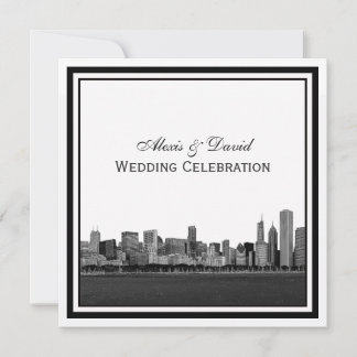 Chicago Skyline Etched Framed Wedding Invitation