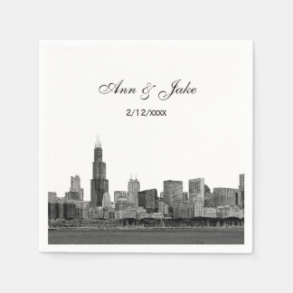 Chicago Skyline Etched Look Skyline Wedding Napkin