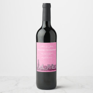 * Chicago Skyline Etched Starry DIY BG Colour Wine Label