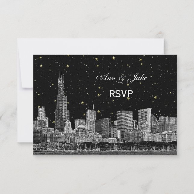 Chicago Skyline Etched Starry DIY BG RSVP #2 (Front)