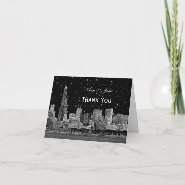 Chicago Skyline Etched Starry DIY BG Thank You Card (Front)