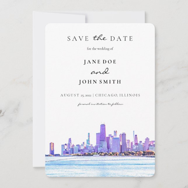 Chicago Skyline flat Save The Date Card (Front)