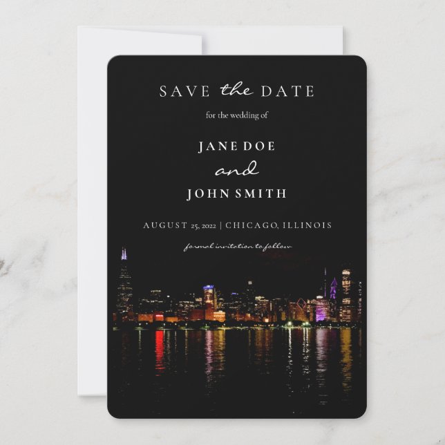 Chicago Skyline flat Save The Date Card (Front)