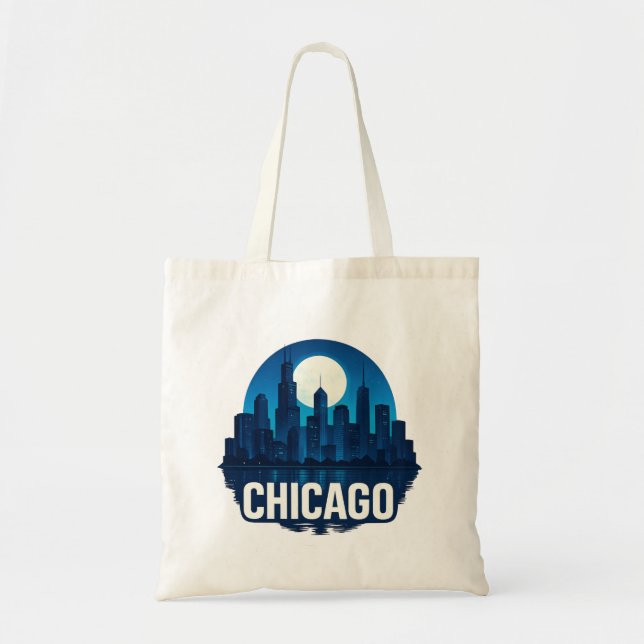 Chicago Skyline Full Moon Cityscape Design Tote Bag (Front)