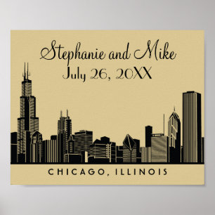 Chicago Skyline Gold and Black Wedding Poster
