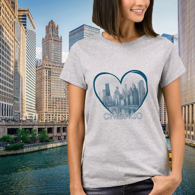 CHICAGO Skyline Heart Graphic T-Shirt  (Creator Uploaded)