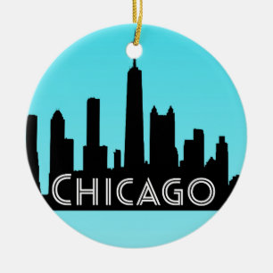 Chicago skyline illustration ceramic tree decoration