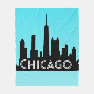 Chicago skyline illustration fleece blanket