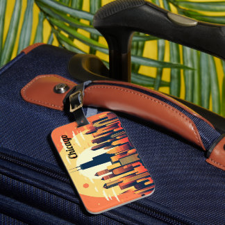 Chicago Skyline Illustration in Orange Luggage Tag
