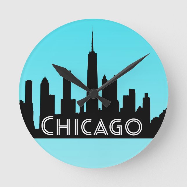 Chicago skyline illustration round clock (Front)