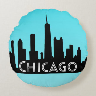 Chicago skyline illustration round cushion