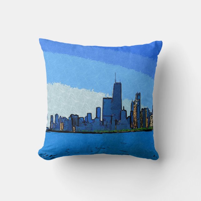 Chicago Skyline in Collage Paint Cushion (Front)