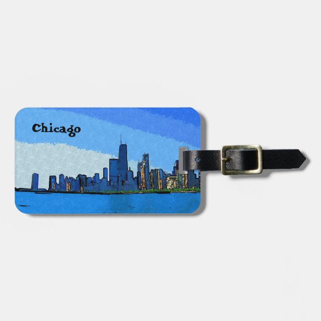Chicago Skyline in Collage Paint Luggage Tag (Front Horizontal)