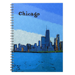 Chicago Skyline in Collage Paint Spiral Notebook