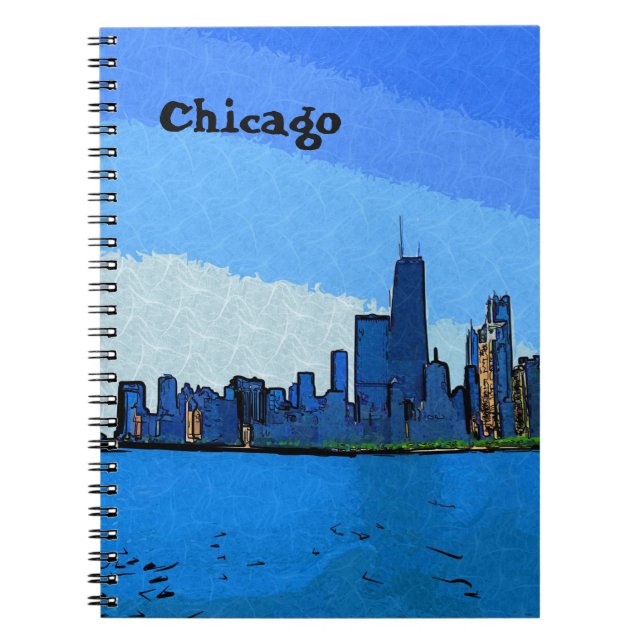 Chicago Skyline in Collage Paint Spiral Notebook (Front)