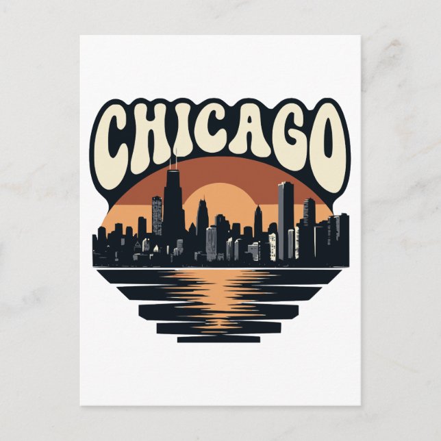 Chicago Skyline Lake Michigan Vintage Willis Tower Postcard (Front)