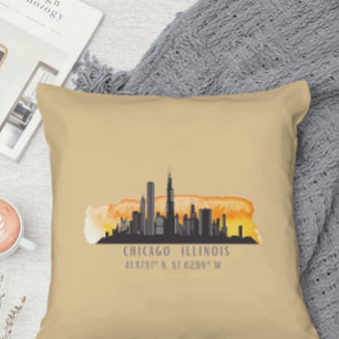 Chicago Skyline Latitude & Longitude Cushion