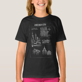Chicago Skyline Linocut Cityscape T-Shirt