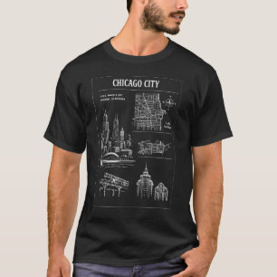 Chicago Skyline Linocut Cityscape T-Shirt