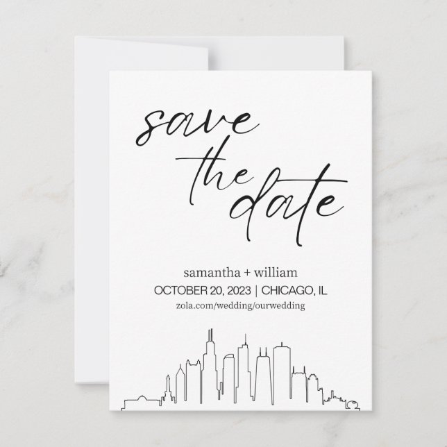 Chicago Skyline MINIMALIST Save The Date Invitation (Front)
