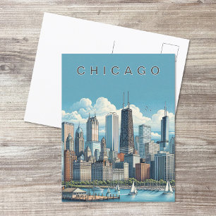 Chicago Skyline Modern Blue Postcard