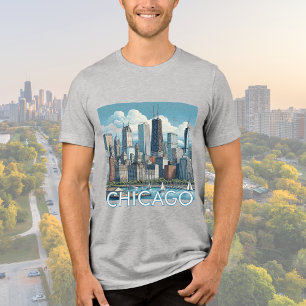Chicago Skyline Modern Graphic T-Shirt Tri-Blend Shirt