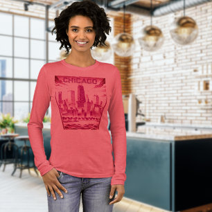 Chicago Skyline Modern Plum Graphic T-Shirt Tri-Blend Shirt