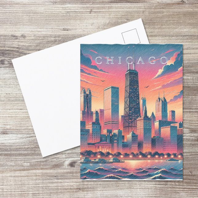 Chicago Skyline Modern Postcard (Chicago Skyline Modern Postcard (front and back))