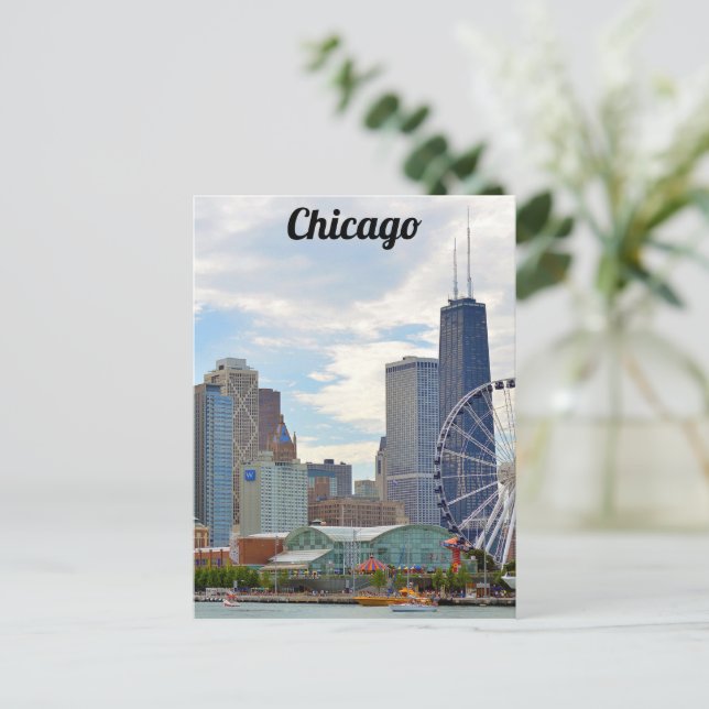 Chicago Skyline Navy Pier & Hancock Postcard (Standing Front)