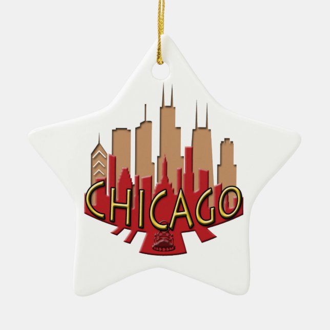 Chicago Skyline newwave hot Ceramic Tree Decoration (Front)