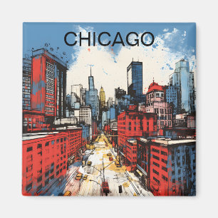Chicago Skyline Painting – Windy City Urban Art Magnet