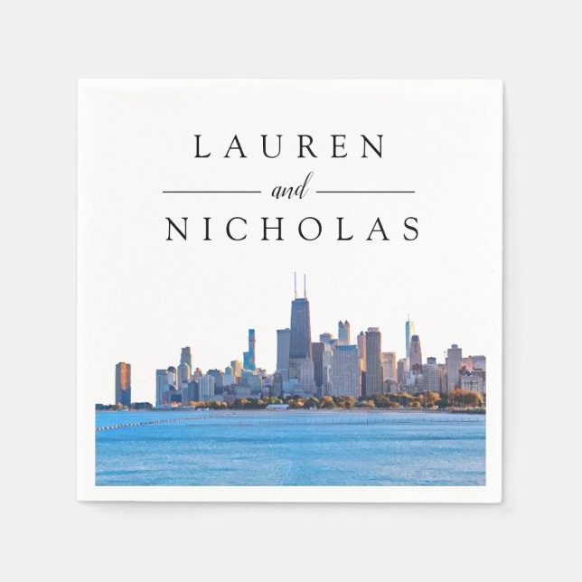 Chicago Skyline Personalised Wedding Napkins (Front)