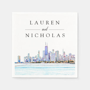 Chicago Skyline Personalised Wedding Napkins