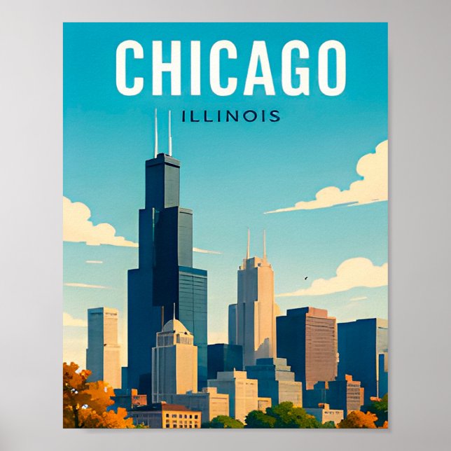 Chicago Skyline Reflections Poster (Front)