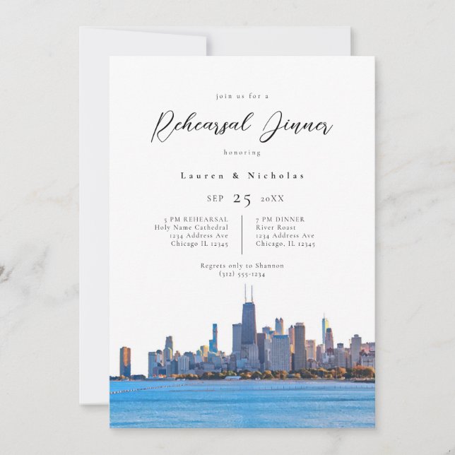Chicago Skyline Rehearsal Dinner Invitation (Front)