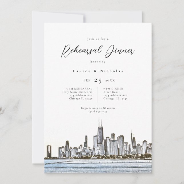 Chicago Skyline Rehearsal Dinner Invitation (Front)