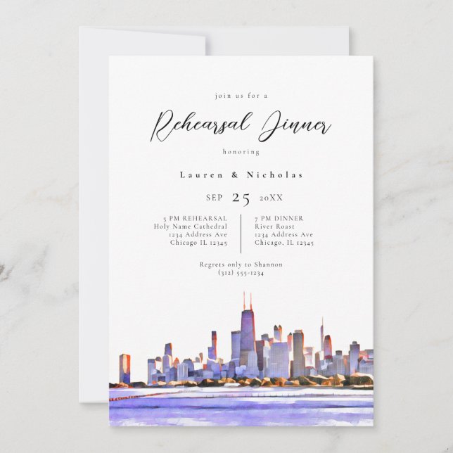 Chicago Skyline Rehearsal Dinner Invitation (Front)